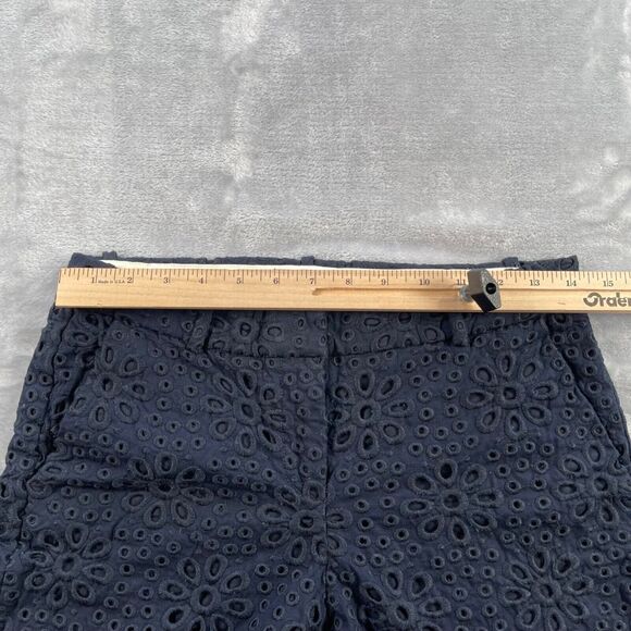 J Crew Pants 0 Navy Blue Pinwheel Eyelet Embroidery Cafe Capri 65899 - Picture 8 of 16